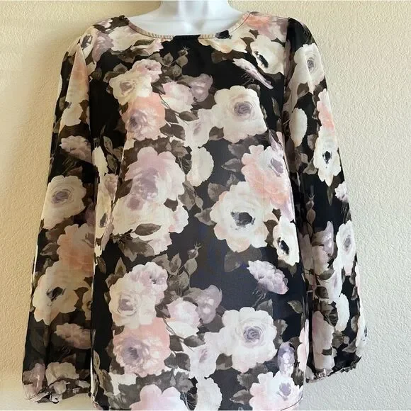 Truth NYC Sheer Floral Longsleeve Blouse - Picture 1 of 6